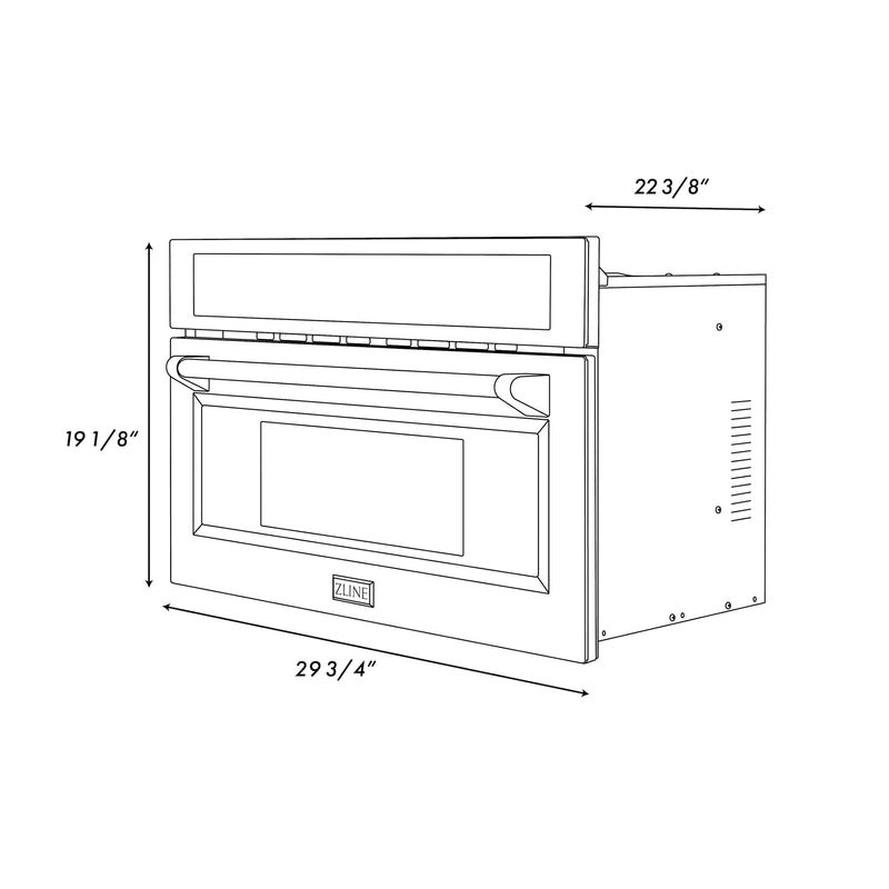 ZLINE Autograph Edition 30 in. 1.6 cu ft. Built-in Convection Microwave Oven in Black Stainless Steel with Champagne Bronze Accents (MWOZ-30-BS-CB)