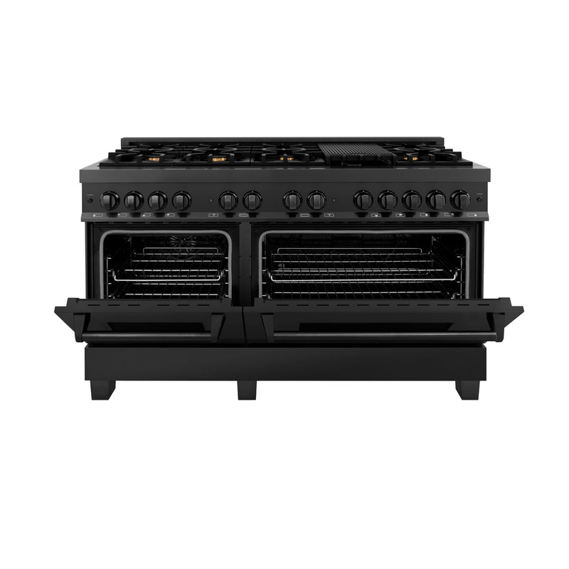 ZLINE 60 in. 7.4 cu. ft. Dual Fuel Range with Gas Stove and Electric Oven in Black Stainless Steel with Brass Burners (RAB-60)