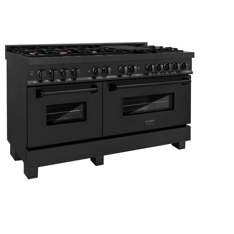 ZLINE 60 in. 7.4 cu. ft. Dual Fuel Range with Gas Stove and Electric Oven in Black Stainless Steel with Brass Burners (RAB-60)