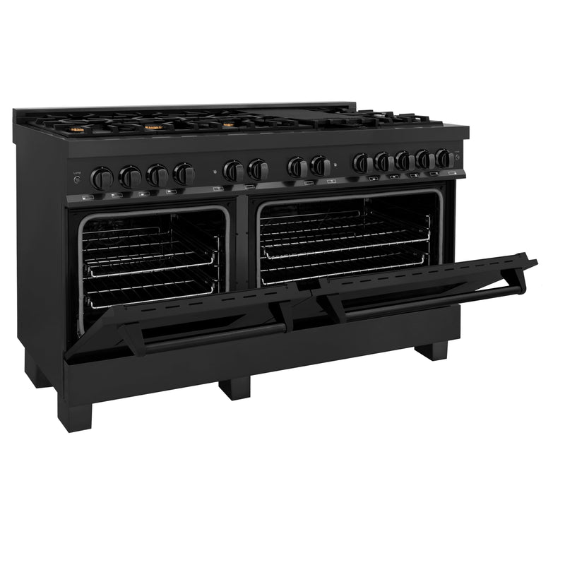 ZLINE 60 in. 7.4 cu. ft. Dual Fuel Range with Gas Stove and Electric Oven in Black Stainless Steel with Brass Burners (RAB-60)