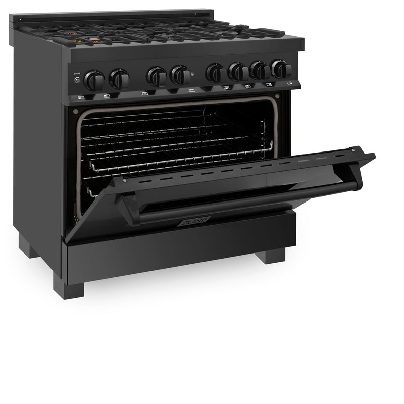 ZLINE 36 in. 4.6 cu. ft. Dual Fuel Range with Gas Stove and Electric Oven in Black Stainless Steel with Brass Burners (RAB-BR-36)