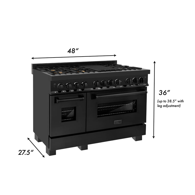 ZLINE 48 in. 6.0 cu. ft. Dual Fuel Range with Gas Stove and Electric Oven in Black Stainless Steel with Brass Burners (RAB-BR-48)