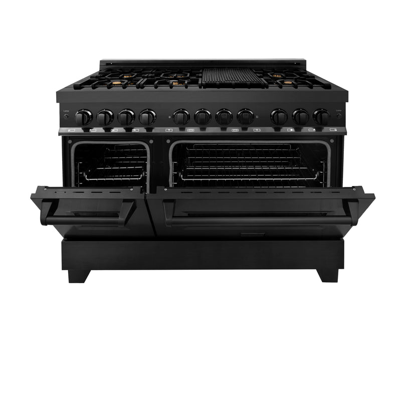 ZLINE 48 in. 6.0 cu. ft. Dual Fuel Range with Gas Stove and Electric Oven in Black Stainless Steel with Brass Burners (RAB-BR-48)