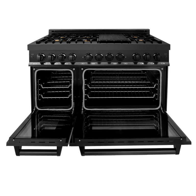 ZLINE 48 in. 6.0 cu. ft. Dual Fuel Range with Gas Stove and Electric Oven in Black Stainless Steel with Brass Burners (RAB-BR-48)