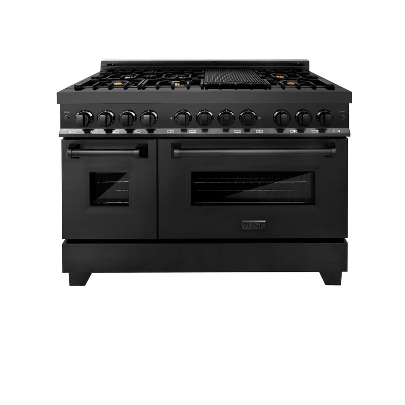 ZLINE 48 in. 6.0 cu. ft. Dual Fuel Range with Gas Stove and Electric Oven in Black Stainless Steel with Brass Burners (RAB-BR-48)