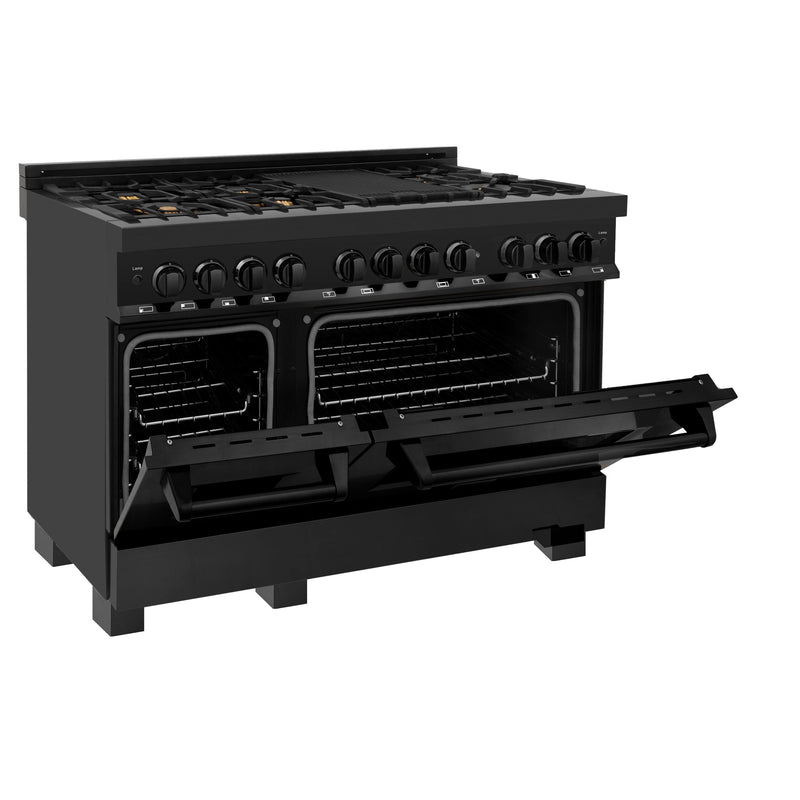 ZLINE 48 in. 6.0 cu. ft. Dual Fuel Range with Gas Stove and Electric Oven in Black Stainless Steel with Brass Burners (RAB-BR-48)