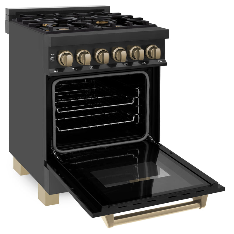 ZLINE Autograph Edition 24 in. 2.8 cu. ft. Dual Fuel Range with Gas Stove and Electric Oven in Black Stainless Steel with Champagne Bronze Accents (RABZ-24-CB)