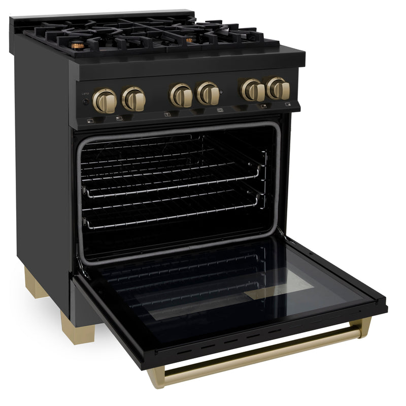 ZLINE Autograph Edition 30 in. 4.0 cu. ft. Dual Fuel Range with Gas Stove and Electric Oven in Black Stainless Steel with Champagne Bronze Accents (RABZ-30-CB)