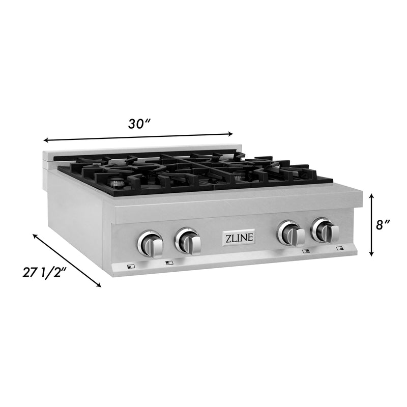 ZLINE 30 in. Porcelain Rangetop in DuraSnow Stainless Steel with 4 Gas Burners (RTS-30)