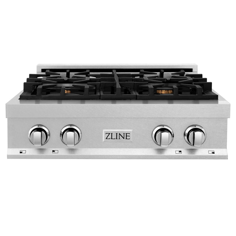 ZLINE 30 in. Porcelain Rangetop in DuraSnow Stainless Steel with 4 Gas Brass Burners (RTS-BR-30)