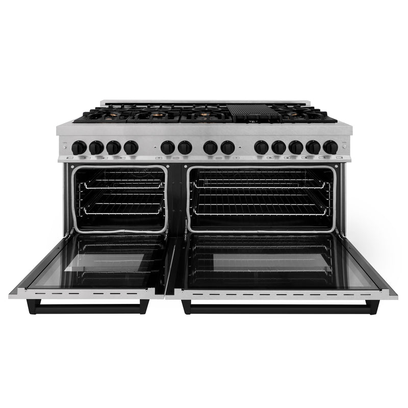 ZLINE Autograph Edition 60 in. 7.4 cu. ft. Dual Fuel Range with Gas Stove and Electric Oven in DuraSnow Stainless Steel with Matte Black Accents (RASZ-SN-60-MB)