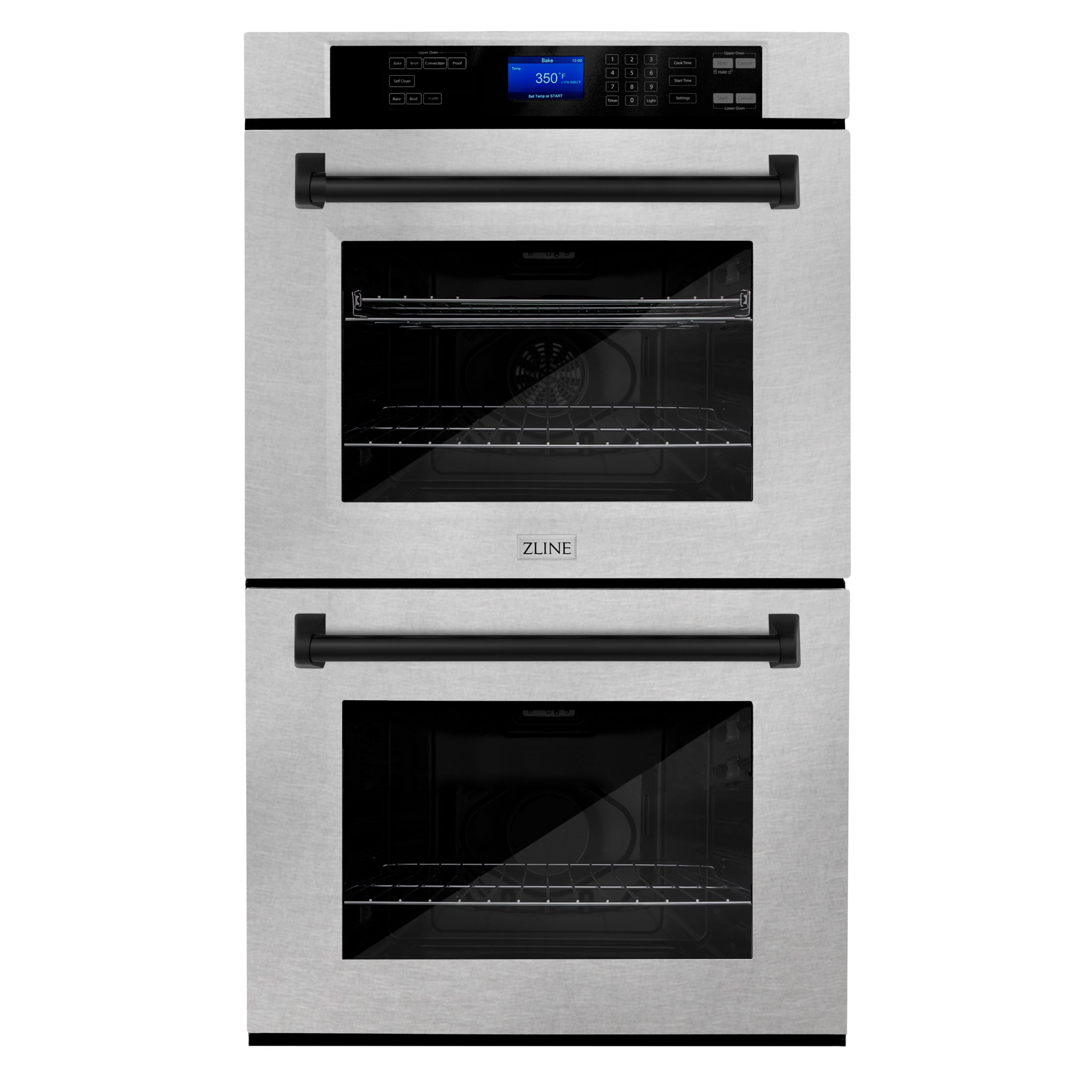 ZLINE 30 in. Autograph Edition Electric Double Wall Oven with Self Clean and True Convection in DuraSnow Stainless Steel and Matte Black Accents (AWDSZ-30-MB)