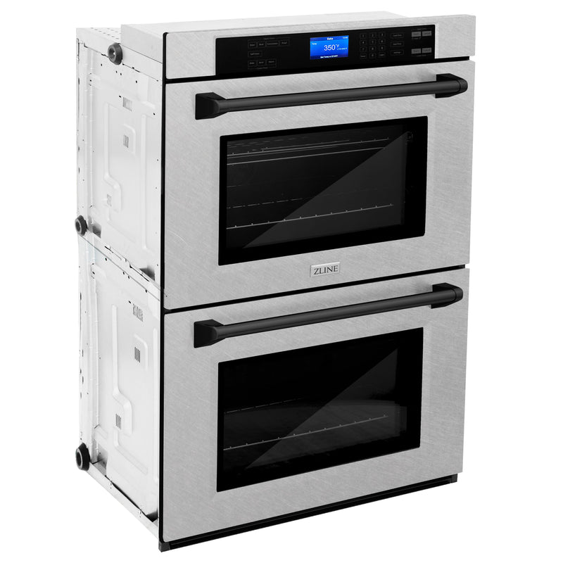 ZLINE 30 in. Autograph Edition Electric Double Wall Oven with Self Clean and True Convection in DuraSnow Stainless Steel and Matte Black Accents (AWDSZ-30-MB)