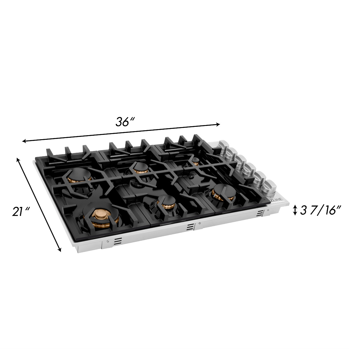 ZLINE 36 in. Dropin Cooktop with 6 Gas Brass Burners and Black Porcelain Top (RC-BR-36-PBT)