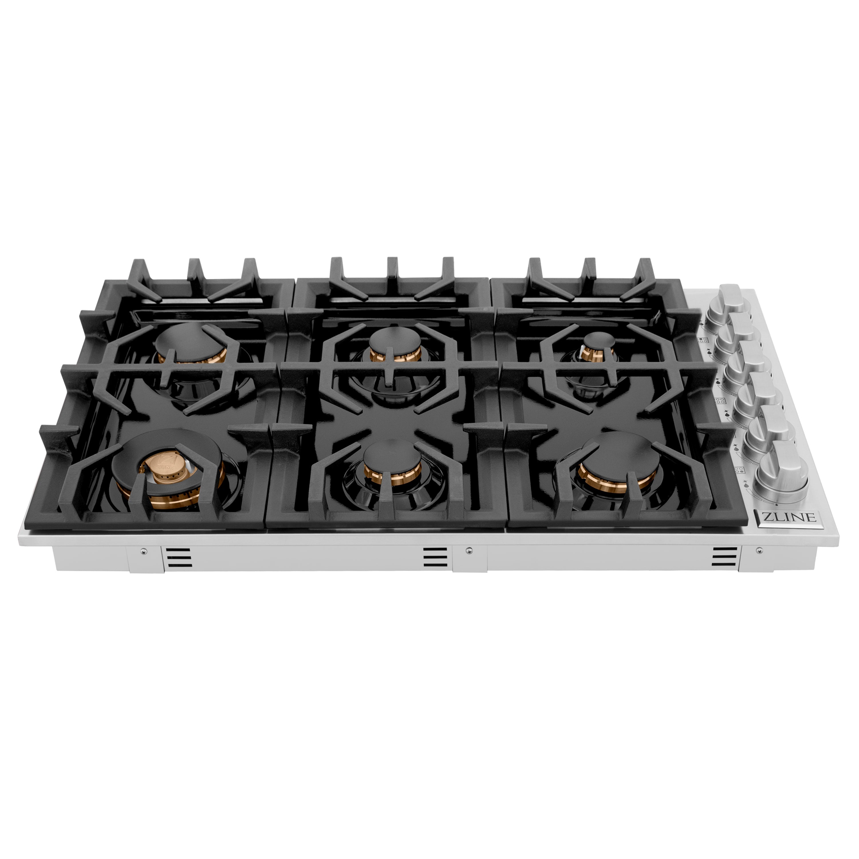 ZLINE 36 in. Dropin Cooktop with 6 Gas Brass Burners and Black Porcelain Top (RC-BR-36-PBT)
