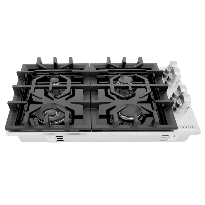 ZLINE 30 in. Dropin Cooktop with 4 Gas Burners and Black Porcelain Top (RC30-PBT)