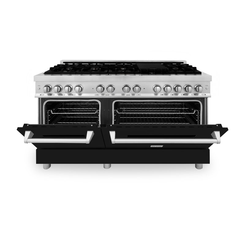 ZLINE 60 in. 7.4 cu. ft. Dual Fuel Range with Gas Stove and Electric Oven in Stainless Steel with Black Matte Door (RA-BLM-60)