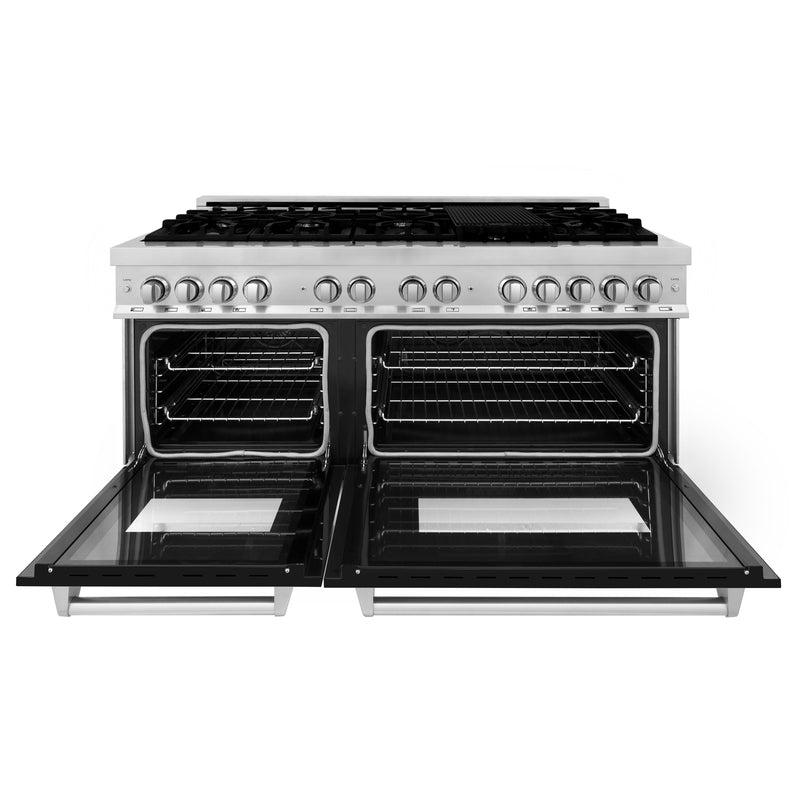 ZLINE 60 in. 7.4 cu. ft. Dual Fuel Range with Gas Stove and Electric Oven in Stainless Steel with Black Matte Door (RA-BLM-60)