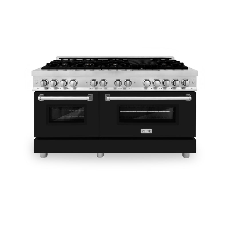 ZLINE 60 in. 7.4 cu. ft. Dual Fuel Range with Gas Stove and Electric Oven in Stainless Steel with Black Matte Door (RA-BLM-60)