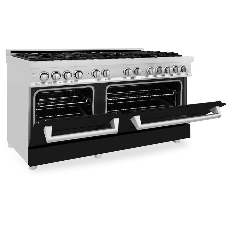 ZLINE 60 in. 7.4 cu. ft. Dual Fuel Range with Gas Stove and Electric Oven in Stainless Steel with Black Matte Door (RA-BLM-60)