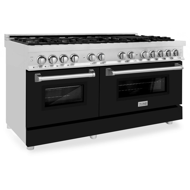 ZLINE 60 in. 7.4 cu. ft. Dual Fuel Range with Gas Stove and Electric Oven in Stainless Steel with Black Matte Door (RA-BLM-60)