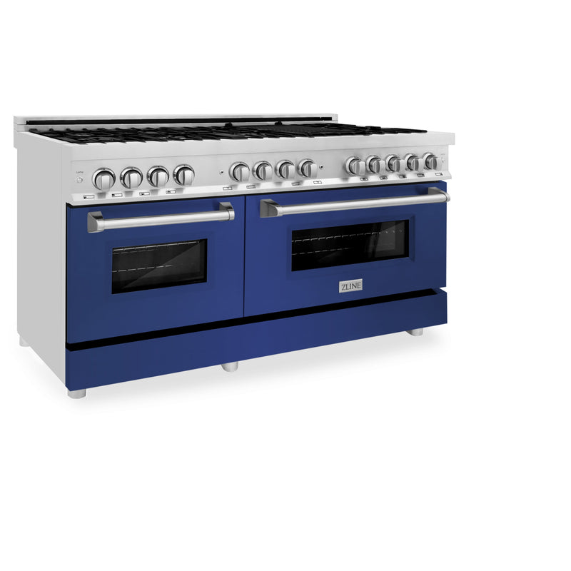 ZLINE 60 in. 7.4 cu. ft. Dual Fuel Range with Gas Stove and Electric Oven in Stainless Steel with Blue Matte (RA-BM-60)