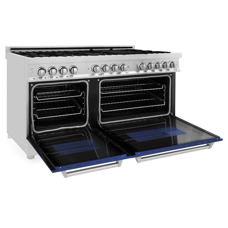 ZLINE 60 in. 7.4 cu. ft. Dual Fuel Range with Gas Stove and Electric Oven in Stainless Steel with Blue Matte (RA-BM-60)