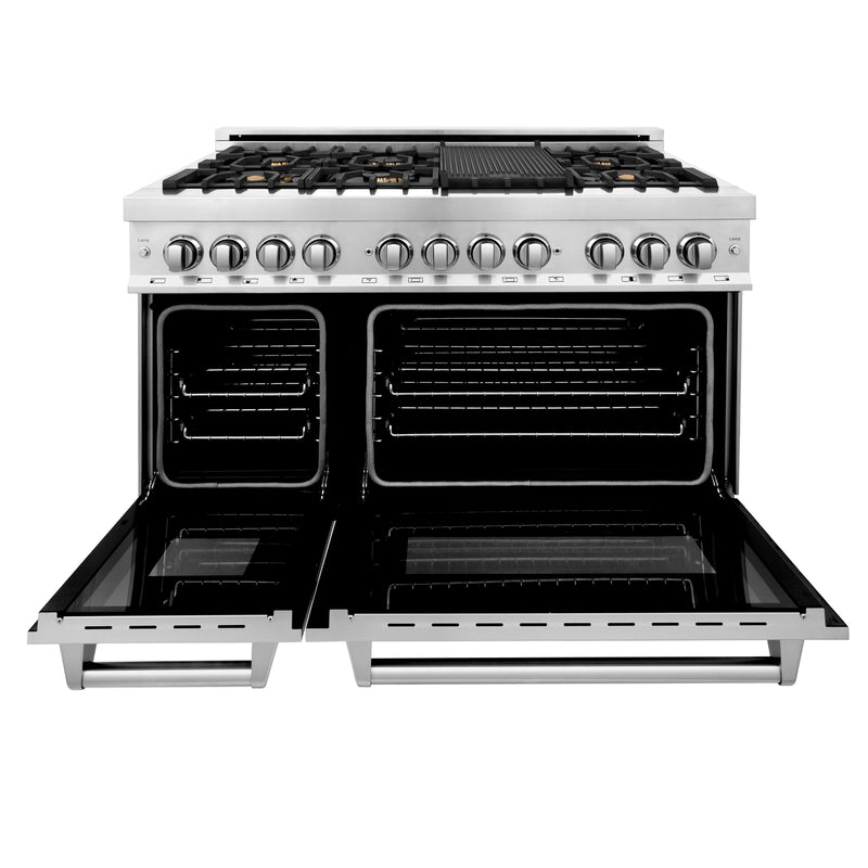 ZLINE 48 in. 6.0 cu. ft. Electric Oven and Gas Cooktop Dual Fuel Range with Griddle and Brass Burners in Stainless Steel (RA-BR-GR-48)