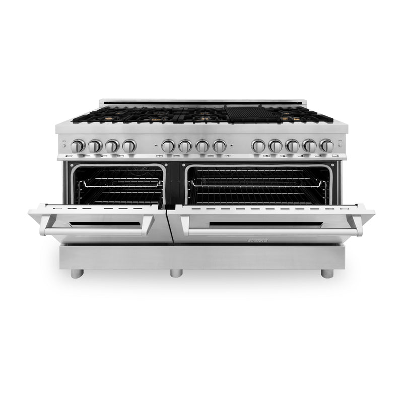 ZLINE 60 in. 7.4 cu. ft. Dual Fuel Range with Gas Stove and Electric Oven in Stainless Steel with Brass Burners (RA-BR-60)