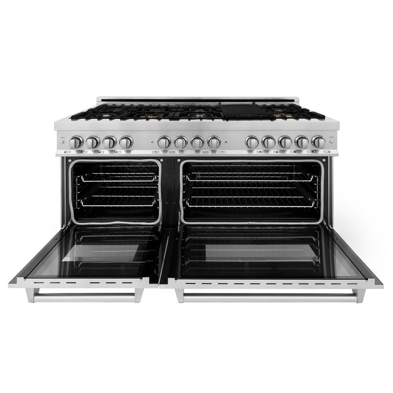 ZLINE 60 in. 7.4 cu. ft. Dual Fuel Range with Gas Stove and Electric Oven in Stainless Steel with Brass Burners (RA-BR-60)