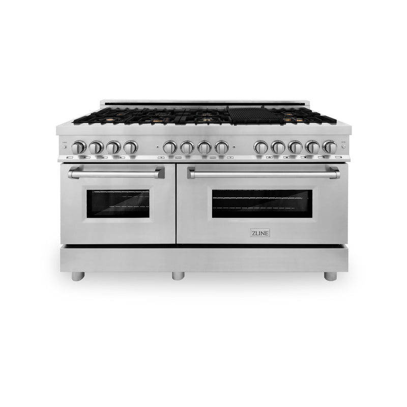 ZLINE 60 in. 7.4 cu. ft. Dual Fuel Range with Gas Stove and Electric Oven in Stainless Steel with Brass Burners (RA-BR-60)