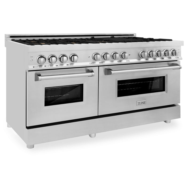 ZLINE 60 in. 7.4 cu. ft. Dual Fuel Range with Gas Stove and Electric Oven in Stainless Steel with Brass Burners (RA-BR-60)