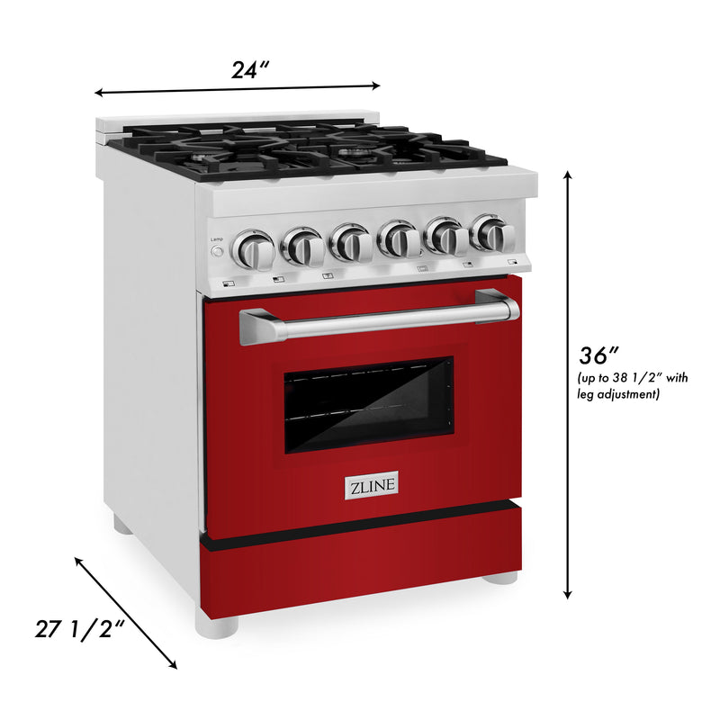 ZLINE 24 in. 2.8 cu. ft. Range with Gas Stove and Gas Oven in Stainless Steel with Red Gloss Door (RG-RG-24)