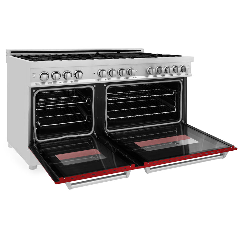 ZLINE 60 in. 7.4 cu. ft. Dual Fuel Range with Gas Stove and Electric Oven in Stainless Steel with Red Gloss Door (RA-RG-60)