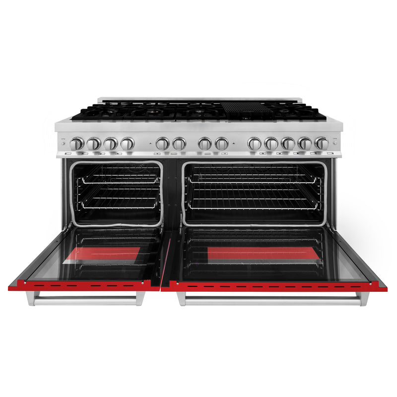 ZLINE 60 in. 7.4 cu. ft. Dual Fuel Range with Gas Stove and Electric Oven in Stainless Steel with Red Matte Door (RA-RM-60)