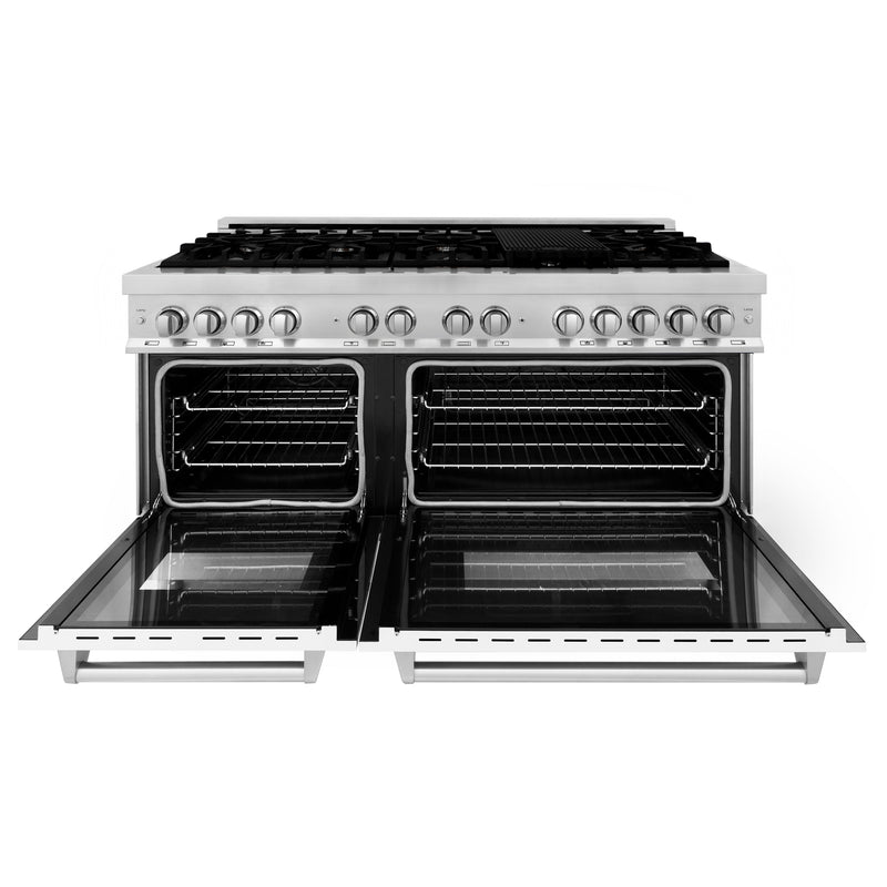 ZLINE 60 in. 7.4 cu. ft. Dual Fuel Range with Gas Stove and Electric Oven in Stainless Steel with White Matte Door (RA-WM-60)