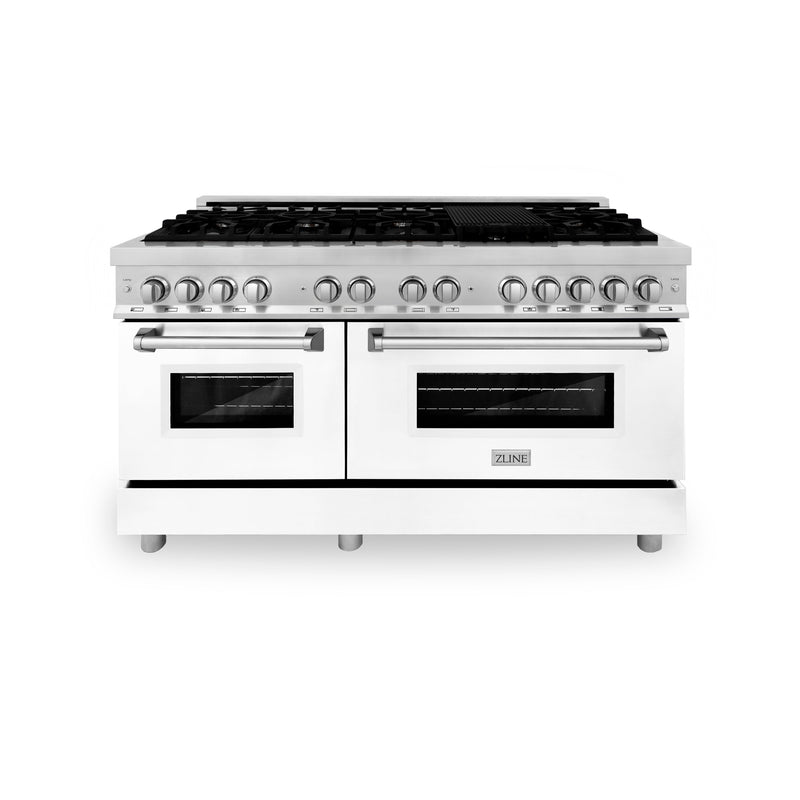 ZLINE 60 in. 7.4 cu. ft. Dual Fuel Range with Gas Stove and Electric Oven in Stainless Steel with White Matte Door (RA-WM-60)