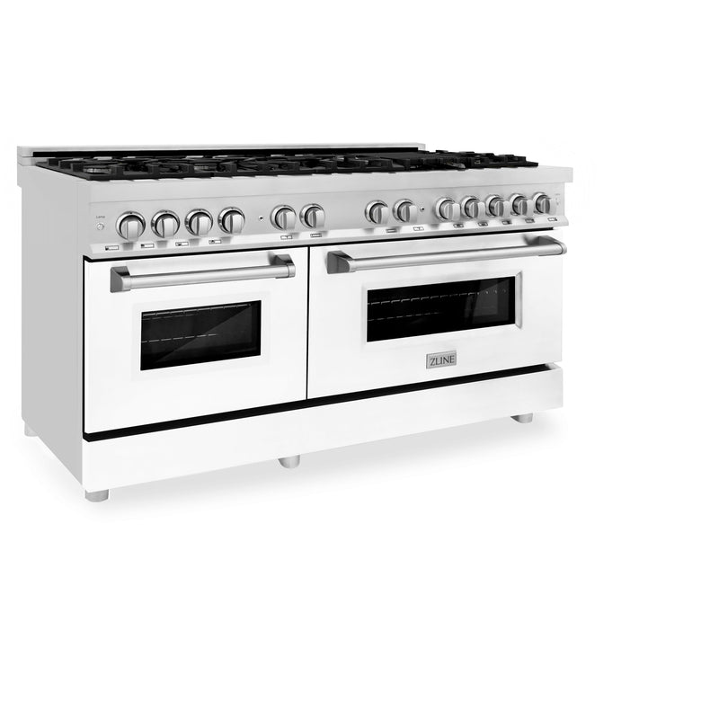 ZLINE 60 in. 7.4 cu. ft. Dual Fuel Range with Gas Stove and Electric Oven in Stainless Steel with White Matte Door (RA-WM-60)