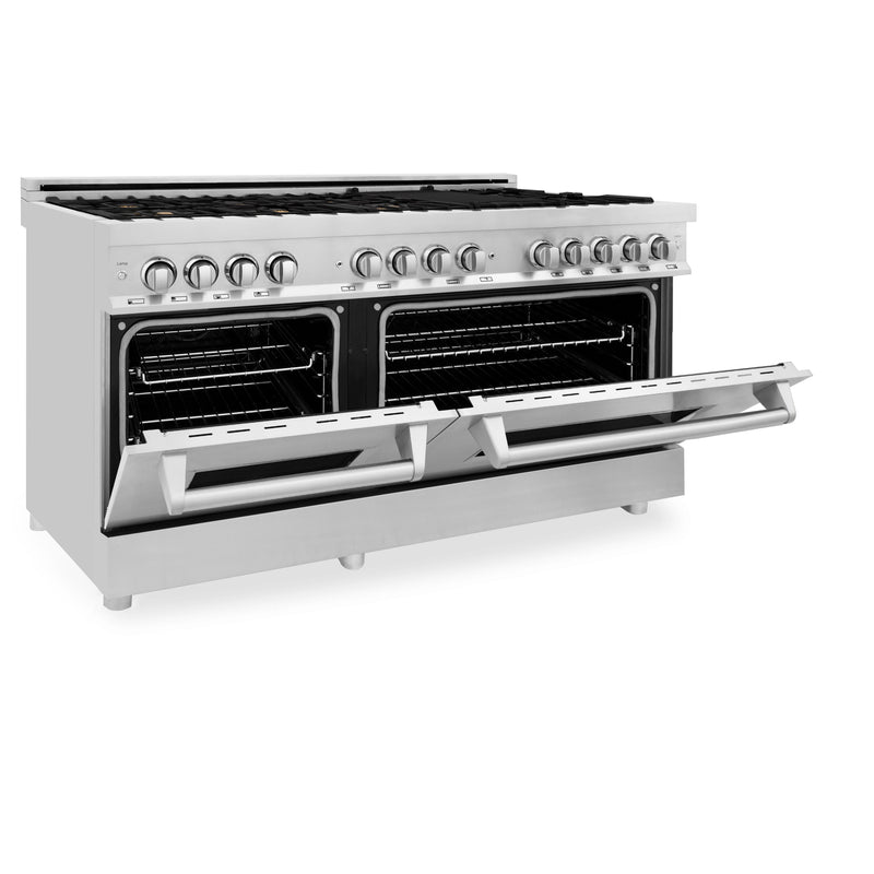 ZLINE 60 in. 7.4 cu. ft. Dual Fuel Range with Gas Stove and Electric Oven in Stainless Steel with Brass Burners (RA-BR-60)