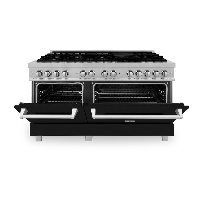 ZLINE 60 in. 7.4 cu. ft. Dual Fuel Range with Gas Stove and Electric Oven in Fingerprint Resistant Stainless Steel with Black Matte Door (RAS-BLM-60)