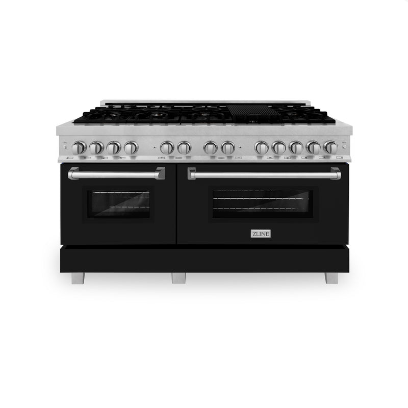 ZLINE 60 in. 7.4 cu. ft. Dual Fuel Range with Gas Stove and Electric Oven in Fingerprint Resistant Stainless Steel with Black Matte Door (RAS-BLM-60)