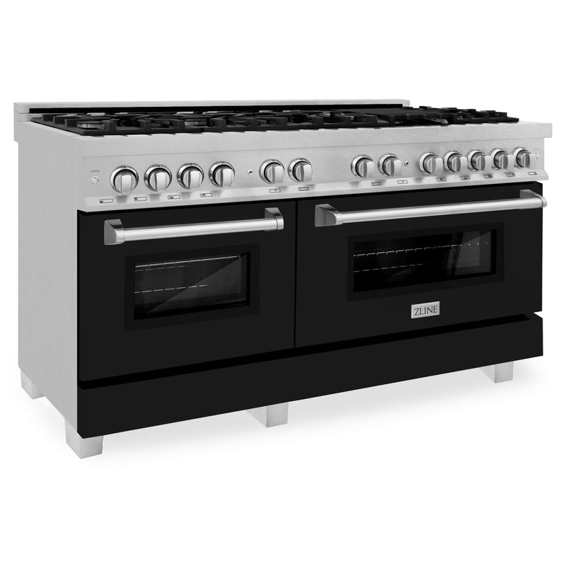 ZLINE 60 in. 7.4 cu. ft. Dual Fuel Range with Gas Stove and Electric Oven in Fingerprint Resistant Stainless Steel with Black Matte Door (RAS-BLM-60)