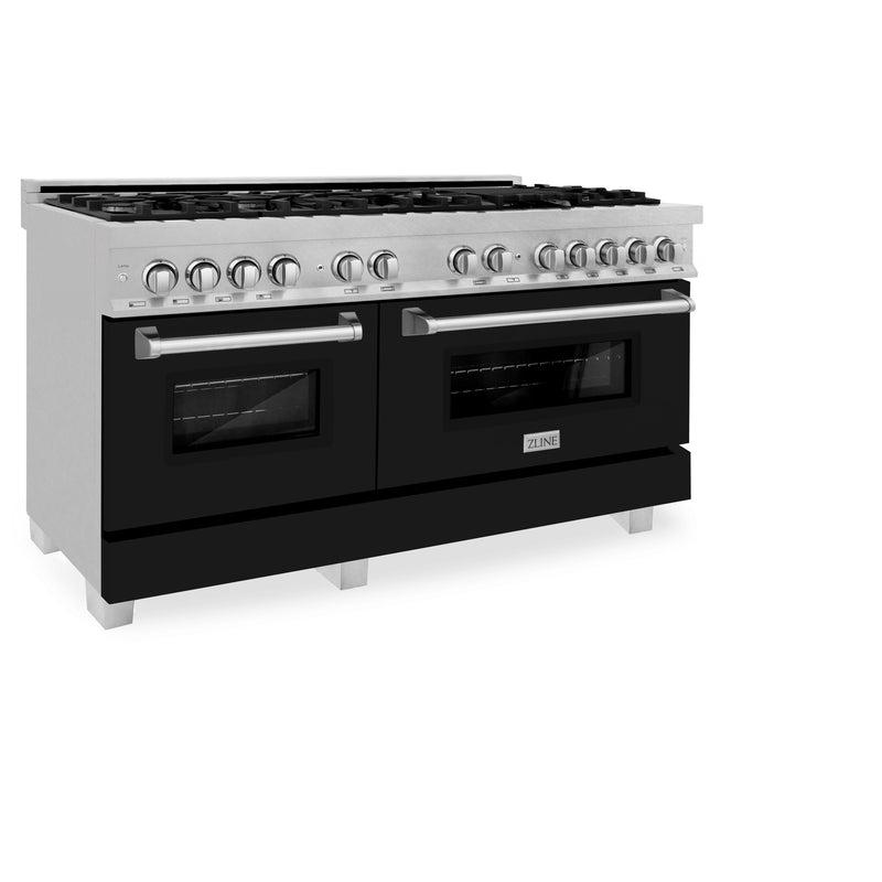 ZLINE 60 in. 7.4 cu. ft. Dual Fuel Range with Gas Stove and Electric Oven in Fingerprint Resistant Stainless Steel with Black Matte Door (RAS-BLM-60)