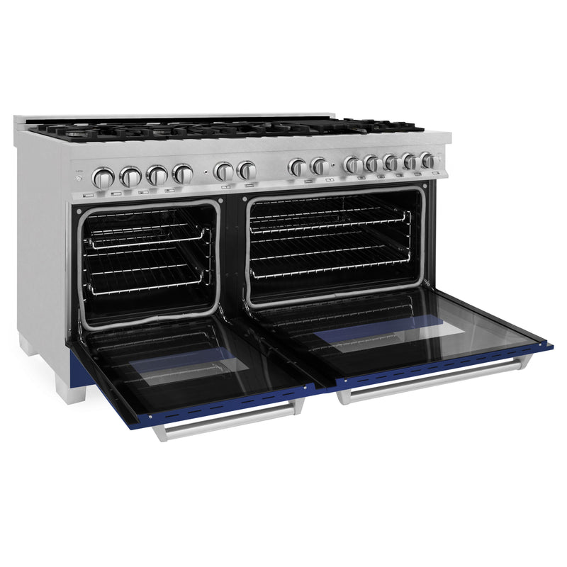 ZLINE 60 in. 7.4 cu. ft. Dual Fuel Range with Gas Stove and Electric Oven in Fingerprint Resistant Stainless Steel with Blue Matte Door (RAS-BM-60)