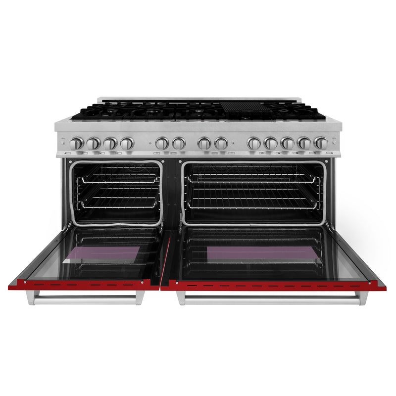 ZLINE 60 in. 7.4 cu. ft. Dual Fuel Range with Gas Stove and Electric Oven in Fingerprint Resistant Stainless Steel with Red Gloss Door (RAS-RG-60)