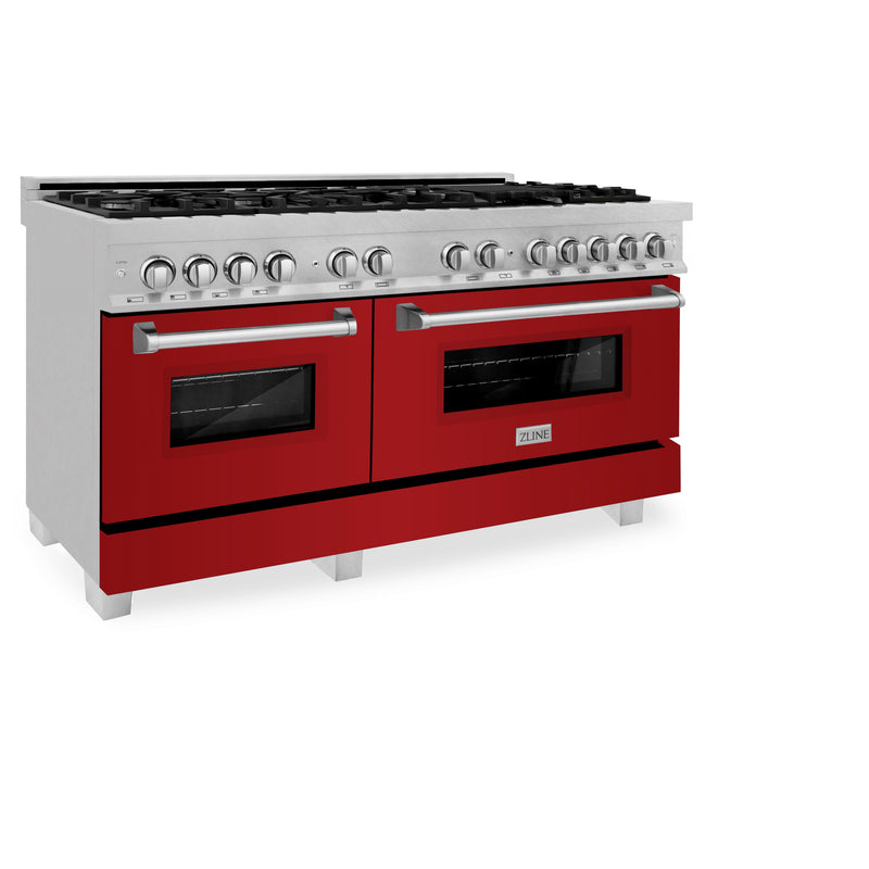 ZLINE 60 in. 7.4 cu. ft. Dual Fuel Range with Gas Stove and Electric Oven in Fingerprint Resistant Stainless Steel with Red Gloss Door (RAS-RG-60)