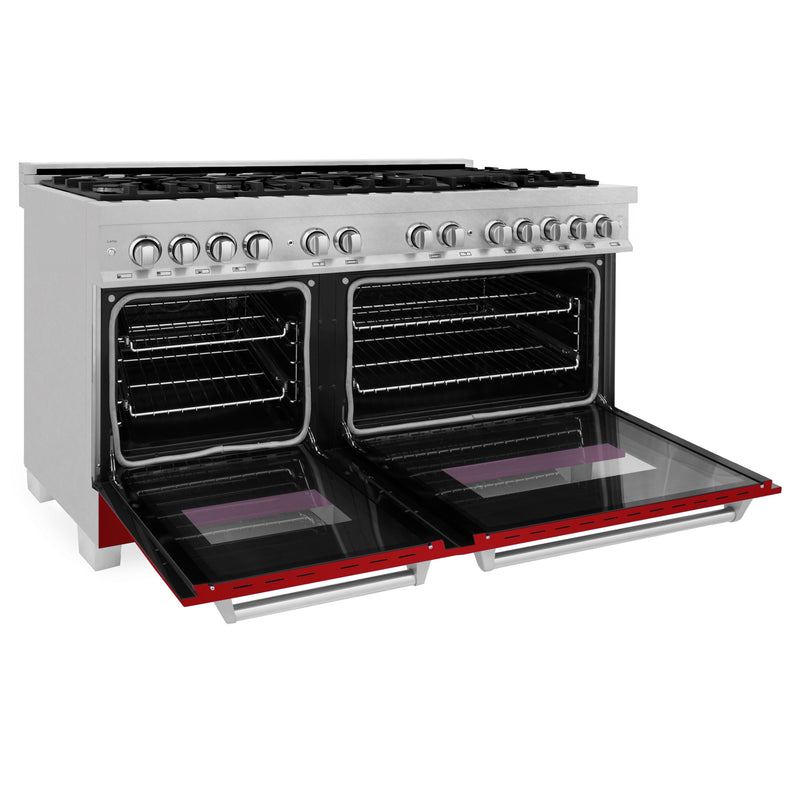 ZLINE 60 in. 7.4 cu. ft. Dual Fuel Range with Gas Stove and Electric Oven in Fingerprint Resistant Stainless Steel with Red Gloss Door (RAS-RG-60)