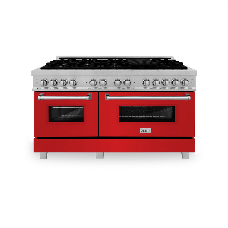 ZLINE 60 in. 7.4 cu. ft. Dual Fuel Range with Gas Stove and Electric Oven in Fingerprint Resistant Stainless Steel with Red Matte Door (RAS-RM-60)