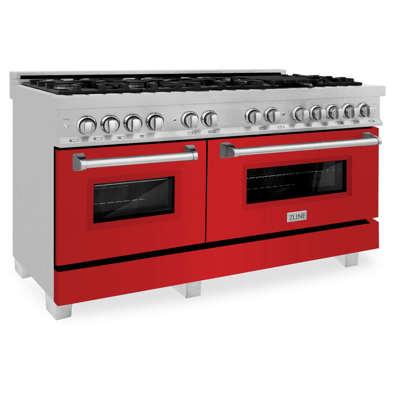 ZLINE 60 in. 7.4 cu. ft. Dual Fuel Range with Gas Stove and Electric Oven in Fingerprint Resistant Stainless Steel with Red Matte Door (RAS-RM-60)