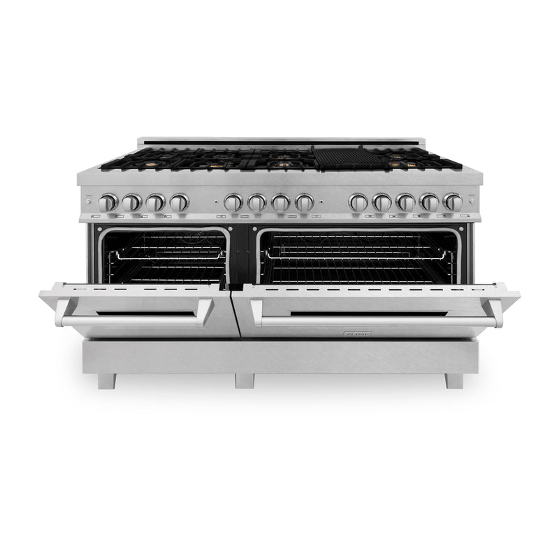 ZLINE 60 in. 7.4 cu. ft. Dual Fuel Range with Gas Stove and Electric Oven in Fingerprint Resistant Stainless Steel with Brass Burners (RAS-BR-60)